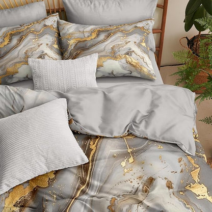 Abstract Marble Print Comforter Set Twin Size, 2 Pieces Modern Abstract Bedding Set with 1 Pillowcase for All Seasons(Gilrs Kids Boys),68"x86"