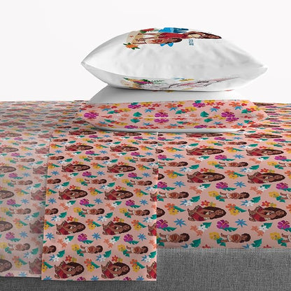 Jay Franco Kids Sheet Set with Fitted, Flat Sheets & Pillow Cover - Ultra-Soft Bedding with Pillowcase for Room Decor, Pink - Moana, 4 Piece Queen