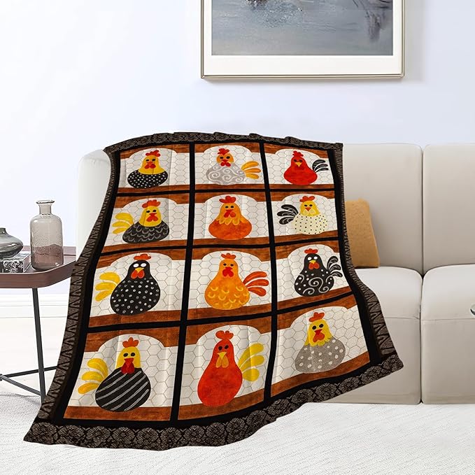 Chicken Blanket Super Soft Warm Fluffy Fleece Flannel Rooster Animal Throw Blanket Cozy Fuzzy Plush Stuff Bedding Blankets Gifts for Women Kids Boys Girls Adults 50"X40"