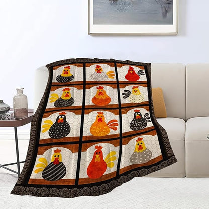 Chicken Blanket Super Soft Warm Fluffy Fleece Flannel Rooster Animal Throw Blanket Cozy Fuzzy Plush Stuff Bedding Blankets Gifts for Women Kids Boys Girls Adults 50"X40"