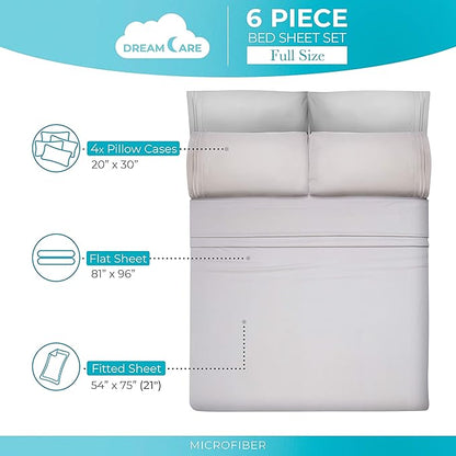 DREAMCARE Sheets Full Size Bed – 6 Pcs Cooling Bed Sheets– Full Sheet Set – Full Size Sheets – Full Size Sheet Sets Soft & Long Lasting – Extra Soft 100% Brushed Microfiber with Side Pocket –L Gray