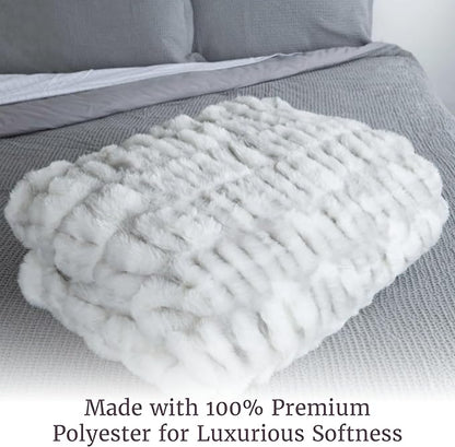 Oversized Ruched Faux Fur Blanket - 60x80-Inch Jacquard Faux Fur Queen-Size Throw for Sofas and Beds - Luxurious Bedding by Lavish Home (Gray)