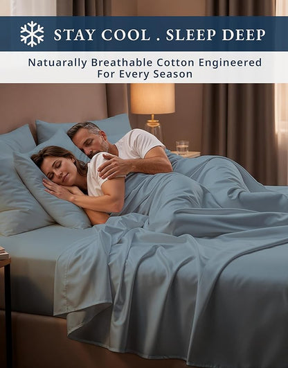 100% Egyptian Cotton King Size Sheets- Naturally Breathable & Durable Winter Comfort, Ultra-Soft Hotel Comfort with 15" Deep Pocket King Sheet Set, Silky Sateen Weave Luxury You Can Feel- French Blue