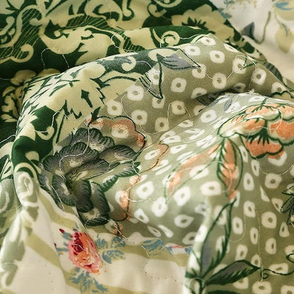 Cmfshape Summer Floral Oversized King Quilted Bedspread,Romantic Green Quilt Set,Reversible Stitched Bedding Cover All Season,Soft Lightweight Coverlet with Pillow Cases (Green,114"x102")
