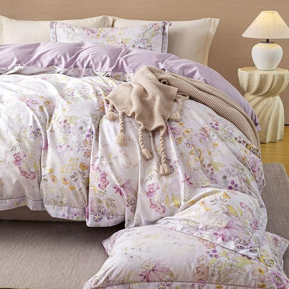 OAITE Duvet Cover Set Queen Size Floral Pattern Ultra Soft 100% Cotton Duvet Cover Sets 3-PC, Breathable Duvet Cover with Zipper Closure & Corner Ties(2 Pillow Shams,1 Duvet Cover)