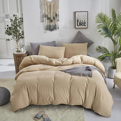 KAREVER Champagne Comforter Set Queen Bedding Set Women Solid Khaki Bed Comforter Set Plain Beige Breathable Blanket Men Light Champagne Lightweight Quilts Set Queen Size