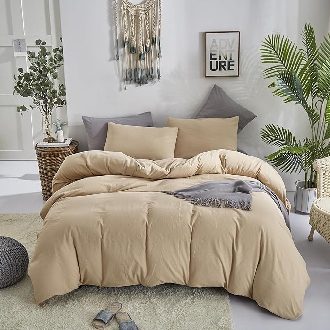 KAREVER Champagne Comforter Set Twin Khaki Bedding Set Girls Bed Comforter Set Plain Beige Breathable Blanket Teens Light Champagne Lightweight Quilts Set Twin Size