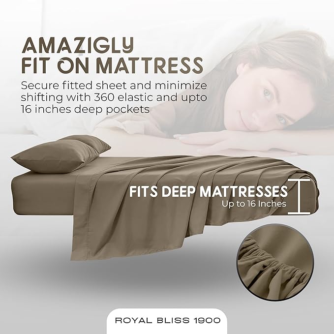 Split Queen Sheets - 5 Pcs Set for Adjustable Bed - Soft, Wrinkle-Resistant (Taupe)