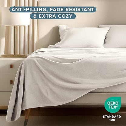 Bare Home Super Soft Fleece Sheet Set - Queen Size - Extra Plush Polar Fleece, No-Pilling Bed Sheets - All Season Cozy Warmth (Queen, Cream)