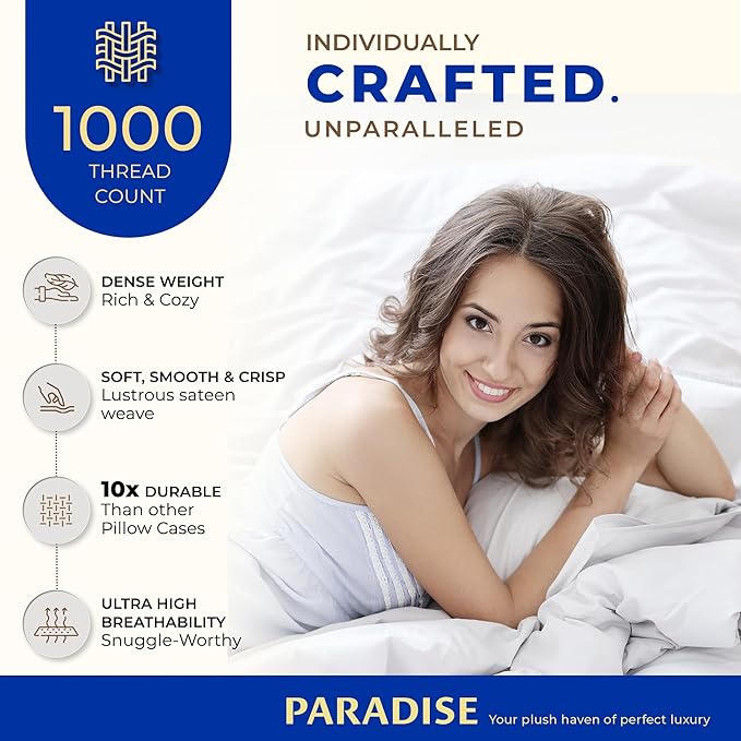 Thread Spread 100% Egyptian Cotton Pillow Cases Queen Size Set of 2 - Luxury 1000 Series Paradise Collection Queen Pillow Cases (Blush), Soft Cooling Sateen Hotel Egyptian Cotton Pillowcases