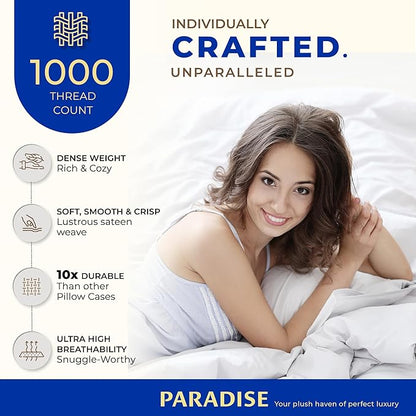 Thread Spread 100% Egyptian Cotton Pillow Cases Queen Size Set of 2 - Luxury 1000 Series Paradise Collection Queen Pillow Cases (Blush), Soft Cooling Sateen Hotel Egyptian Cotton Pillowcases