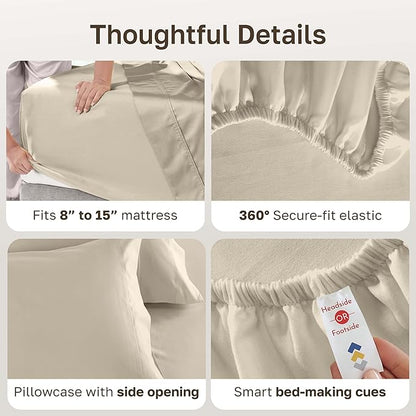 California Design Den Twin Sheets Set - 600 Thread Count, 100% Cotton Sateen, Deep Pocket Twin Bed Sheets, Soft and Durable Bedding Set - Beige