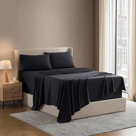 Nestl Queen Sheet Set - Luxury 1800 Ultra-Soft Microfiber Bed Sheets - Double Brushed - Deep Pockets - Easy Fit - 4 Piece Set - Bedding Sheets & Pillowcases (Queen, Black)