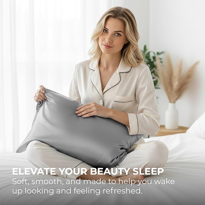 Satin Pillowcase 2 Pack - King Size (20"x40", Grey) - Silky Pillow Cases for Hair and Skin - Satin Pillow Covers with Envelope Closure - Extra Soft Premium Microfiber