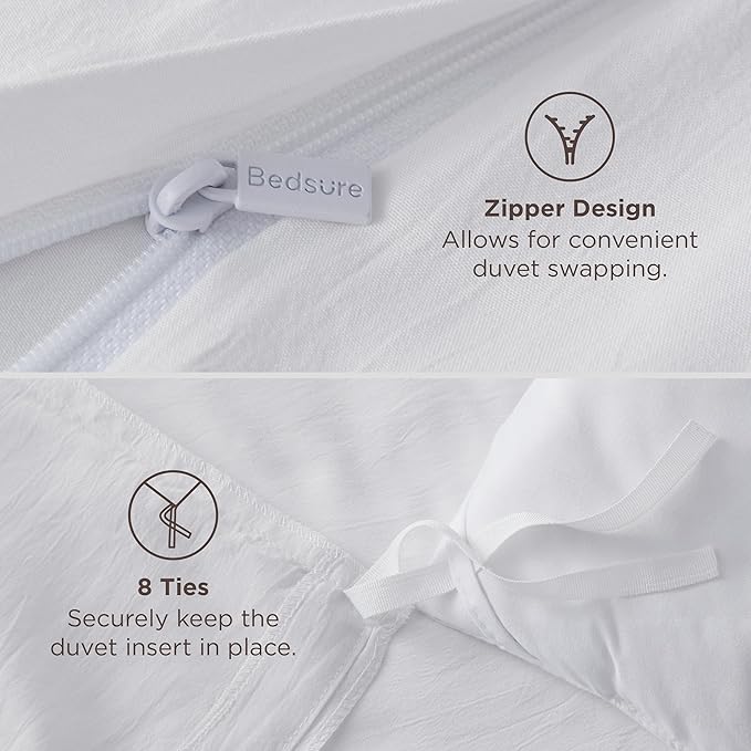 Bedsure White Duvet Cover Full Size - 3 Pieces Prewashed Extra Soft Cotton-Like Polyester Bedding Set, Includes 1 Duvet Cover 80x90 Inches with Zipper Closure & 2 Pillow Shams, Comforter Not Included