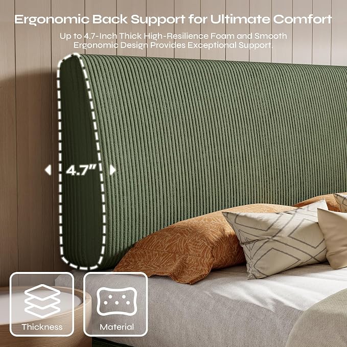 4.7" Upholstered Headboard for King Size Bed, Height Adjustable and Ergonomic Headboard, Easy Assemble, Sturdy and Durable, Olive Green
