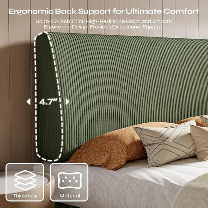 4.7" Upholstered Headboard for Queen Size Bed, Height Adjustable and Ergonomic Headboard, Easy Assemble, Sturdy and Durable, Olive Green