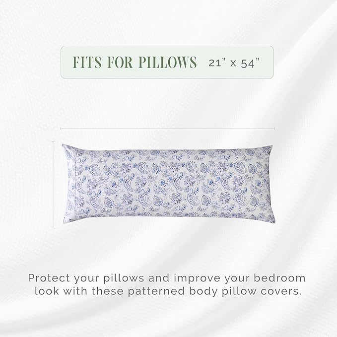 Elegant Comfort Ultra Soft 1-Piece Set Floral Print Pillowcases - 1500 Premium Hotel Quality Microfiber, Soft and Smooth Hidden Zipper Closure 1-Piece Pillow Covers - Body Pillowcase, Paisley Indigo