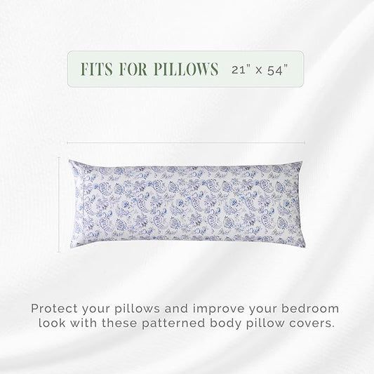 Elegant Comfort Ultra Soft 1-Piece Set Floral Print Pillowcases - 1500 Premium Hotel Quality Microfiber, Soft and Smooth Hidden Zipper Closure 1-Piece Pillow Covers - Body Pillowcase, Paisley Indigo