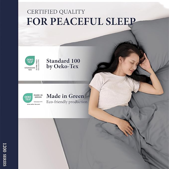 Ashton Sheets 100% Egyptian Cotton Split King Sheets Sets for Adjustable Bed - Luxury 1200 Thread Count Split Head King Sheets Sets (Dark Grey), Cooling, Sateen Weave 17" Deep Pocket Twin XL Sheets