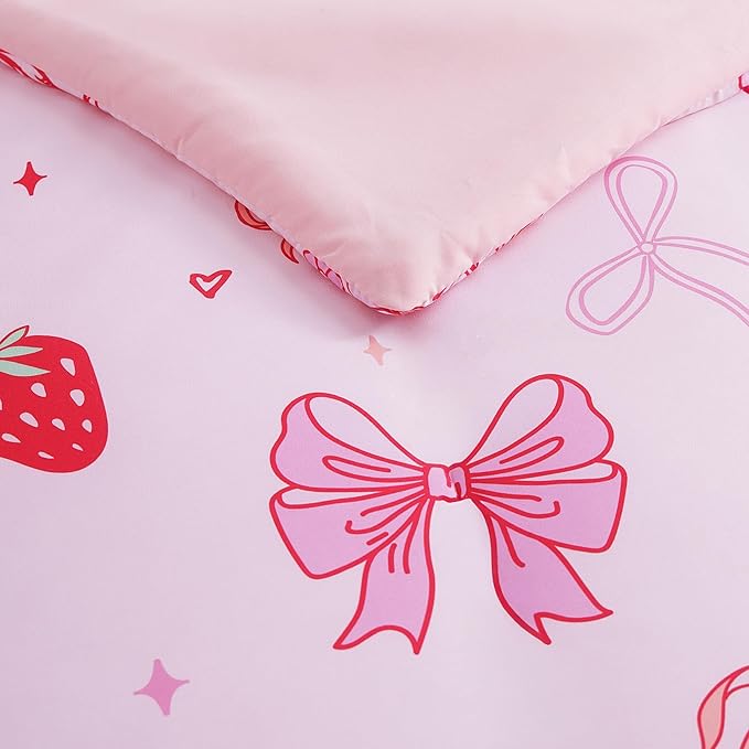 Full Size Comforter Set for Girls-7 Pieces Pink Bow Full Bedding Sets for Kids, Ultra Soft Bed in A Bag with Sheets