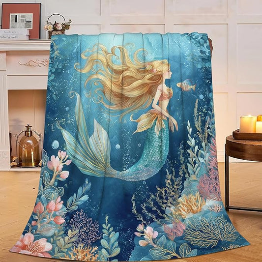 Mermaid Blanket Super Soft Warm Fluffy Fleece Flannel Fantasy Throw Blanket Cozy Fuzzy Plush Stuff Bedding Blankets Gifts for Women Kids Boys Girls Adults 80"X60"