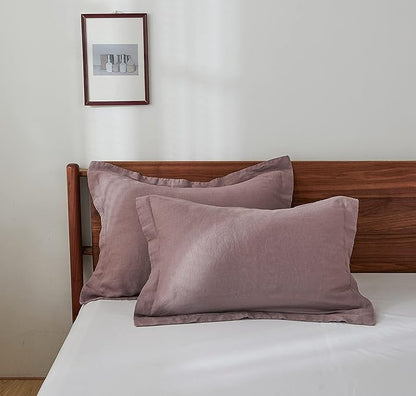 Simple&Opulence 100% Linen Pillow Case Queen Size Set of 2, Purple Pillow Covers with Overlap Closure, Luxury Breathable Pillowcases Protectors Suitable for All-Season (20" X 26", Purple)