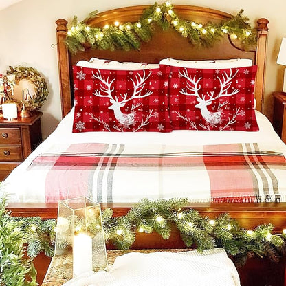 YIYEA Christmas Standard Pillow Cases Set of 2, Ultra Soft Double Brushed Microfiber Pillowcases Standard, Christmas Bed Pillow Covers, Fade Resistant, Easy Slip-On (20"x26")