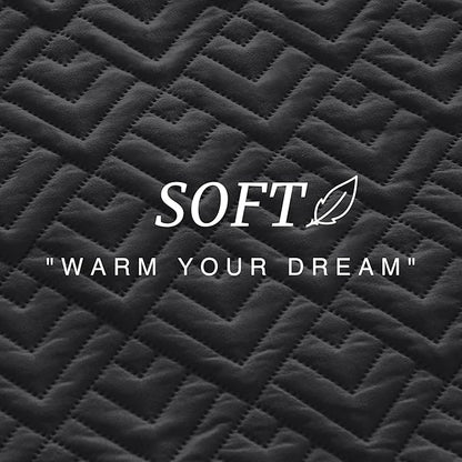 EXQ Home Quilt Set Twin Size Black 2 Piece,Lightweight Soft Coverlet Modern Style Squares Pattern Bedspread Set for All Season(1 Quilt,1 Pillow Shams)