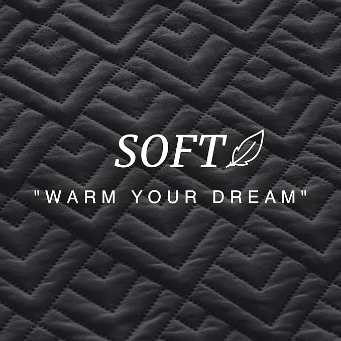 EXQ Home Quilt Set King Size Black 3 Piece,Lightweight Soft Coverlet Modern Style Squares Pattern Bedspread Set for All Season(1 Quilt,2 Pillow Shams)