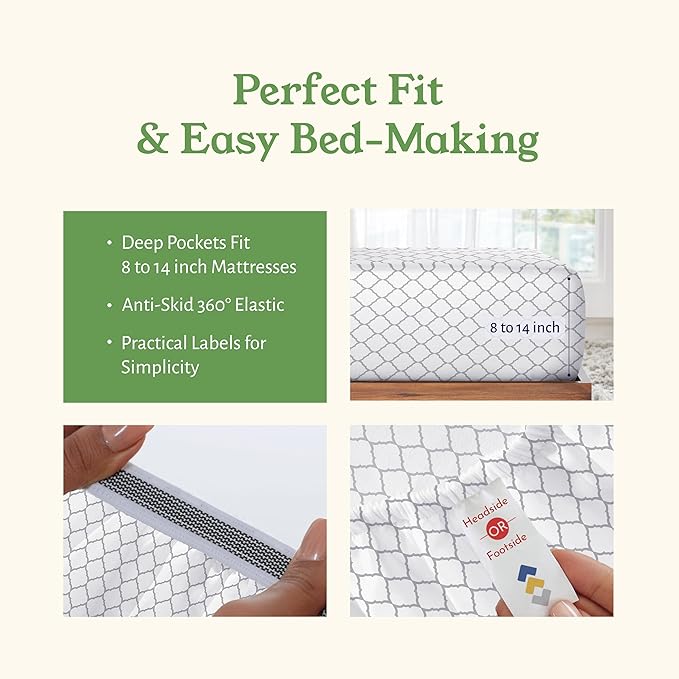 California Design Den Quatrefoil Grey Twin Sheet Set, 100% Organic Cotton Percale Sheets, Deep Pocket Twin Sheets & Pillowcase Set - Quatrefoil Grey