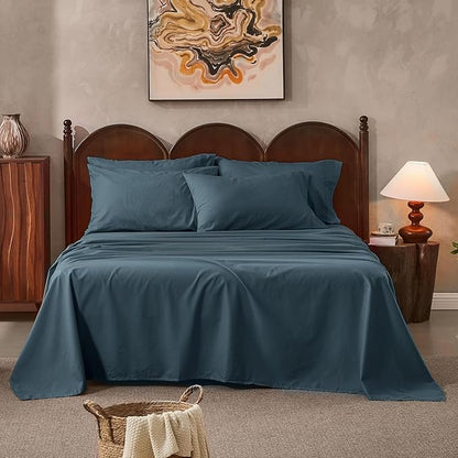 100% Linen Sheets California King Size,Breathable & Durable 4-Piece Bed Flax Sheet Set,Soft All-Season Bedding for Hot Sleepers 16" Deep Pocket Oeko-TEX Certified,（Cal King, Navy Grey）