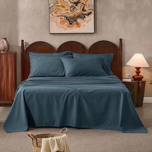 100% Linen Sheets California King Size,Breathable & Durable 4-Piece Bed Flax Sheet Set,Soft All-Season Bedding for Hot Sleepers 16" Deep Pocket Oeko-TEX Certified,（Cal King, Navy Grey）
