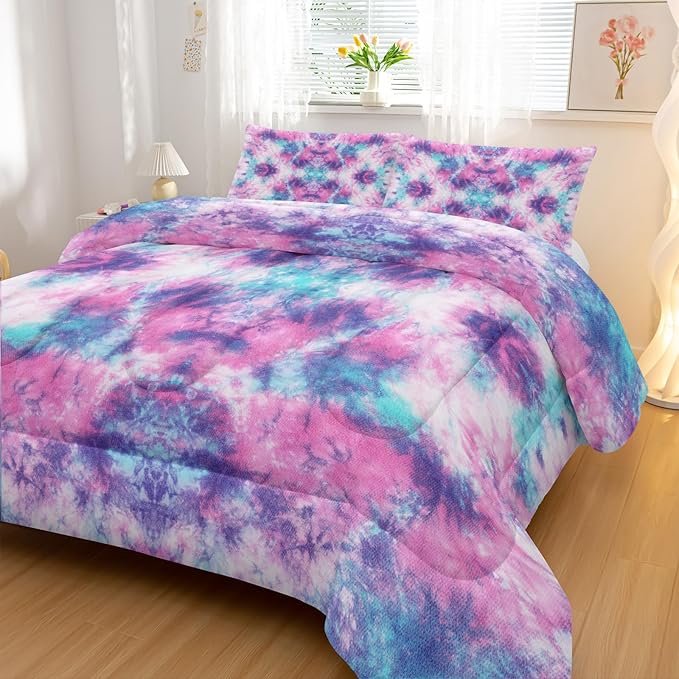 Colorful Graffiti Comforter Sets Twin Size, Violet Blue Symmetry Graffiti Bedding Set for Your Room, Abstract Soft Lightweight Quilted Set All Season 1 Comforter and 2 Pillowcases