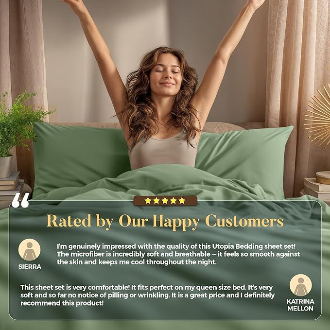 Utopia Bedding Full Sheet Set – 4 Piece Bed Sheets for Full Size Bed, Soft and Breathable Microfiber, Includes 1 Fitted Sheet, 1 Flat Sheet and 2 Pillowcases (Sage)