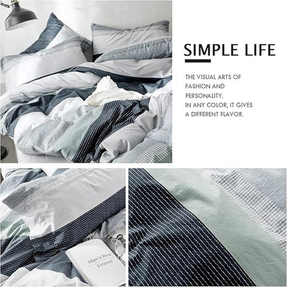 LifeTB Striped Comforter Set Twin XL Size, Modern Style Blue Grey Stripes Pattern Printed Bedding Set, 3 Pieces Lightweight Bedding Comforter Set, Stripe Soft Fluffy Bed Comforter with 2 Pillowcases