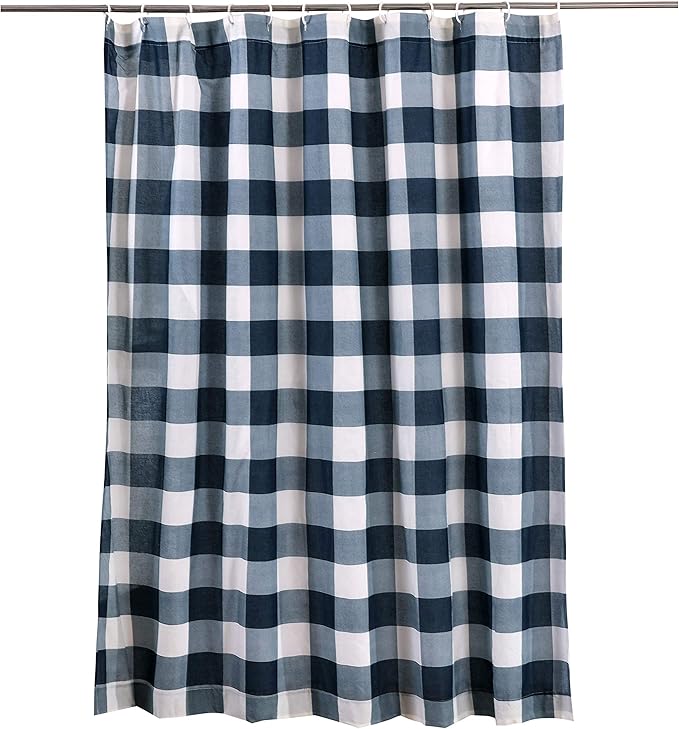Levtex Home - Camden -Shower Curtain (72x72in.) with Button Holes - Buffalo Check - Grey and Cream