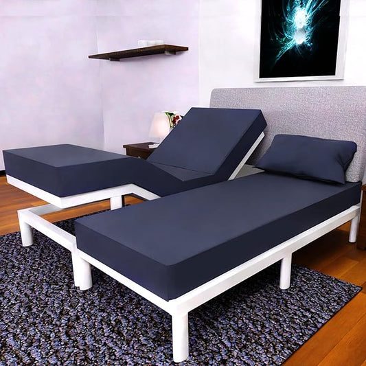 | Split Queen Sheets | 5 Pcs Set of Adjustable Bed Sheets | Soft, Wrinkle-Resistant Navy Blue