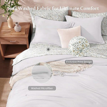 Monbix Full Size Comforter Set - 7 Pieces White Prewashed Bed in a Bag Full Bedding Sets with Comforters, All Seasons Ultra Soft Comforter Bed Set with Sheets, Pillowcases & Shams