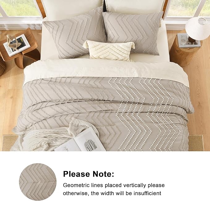 Litanika Comforter Oversized King Size Set Khaki, 3 Pieces Chevron Tufted Solid Bedding Comforter Sets, Fluffy Bed Set