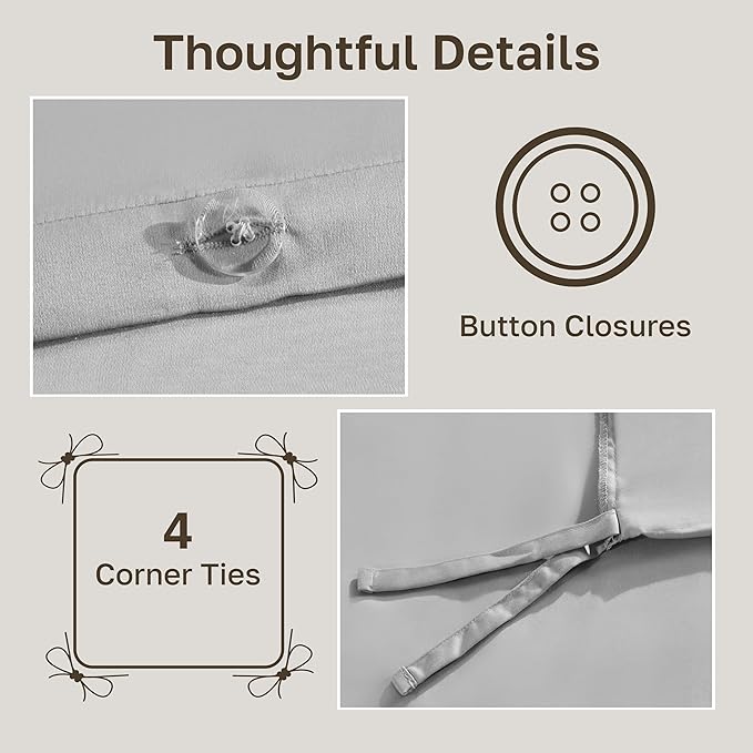 California Design Den Twin XL/Twin Duvet Covers Only - Premium 400 Thread Count, Natural 100% Cotton Twin Comforter Cover, Soft Sateen Weave, Button Closure and Corner Ties - Light Grey
