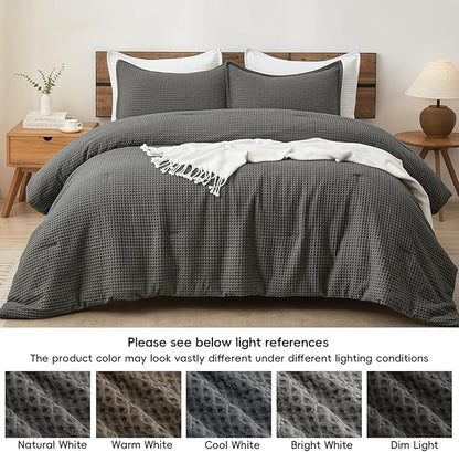 PHF Ultra Soft Waffle Weave Comforter Set California King Size, 3 Pieces Lightweight Breathable Comfy Bedding Set, Comfy Textured 1 Comforter with 2 Pillow Shams, Grey