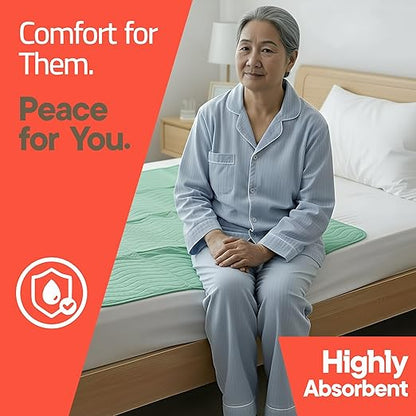 Washable Underpads Large 34"x36" (Pack of 8) – Reusable Waterproof Bed Pads for Adults & Seniors, Extra Heavy Absorbency Incontinence & Bedwetting Pads, Soft Non-Slip TPU Backing, Green.