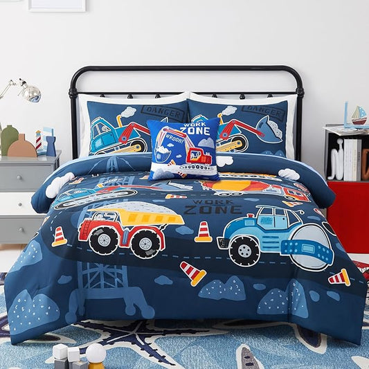 Kids Comforter Set Full Size for Boys, Glow in The Dark Truck Bedding Set 1 Comforter, 1 Decor Pillow, 2 Pillow Shams