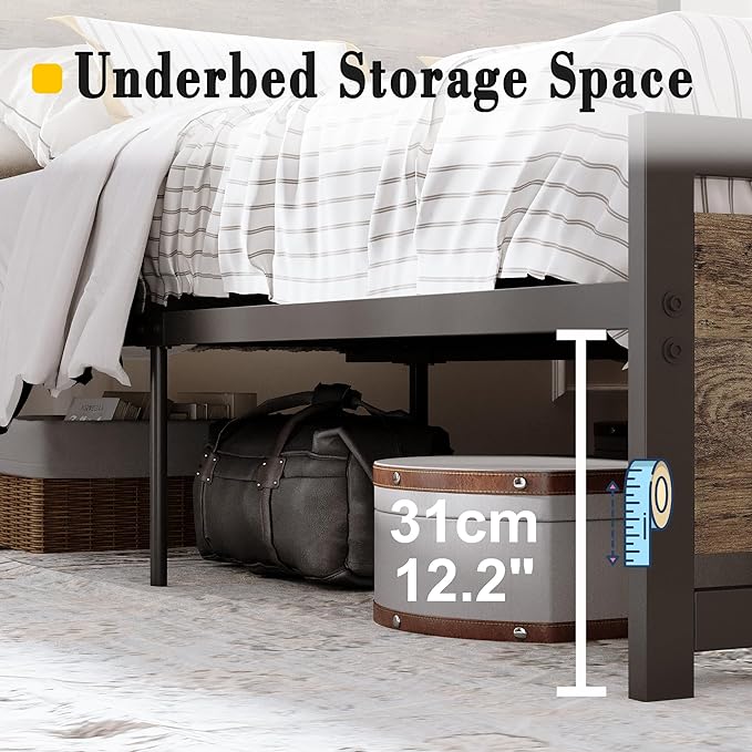 LIKIMIO King Bed Frame with Headboard and Footboard, Metal Strong Supports, Easy Assembly, Noise-Free, No Box Spring Needed, Walnut