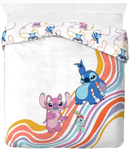 Jay Franco Duvet Cover Set – 3 Piece Comforter Cover and Sham Set, Super Soft Cozy Kids Bedding (Insert Not Included) White - Lilo and Stitch, Full