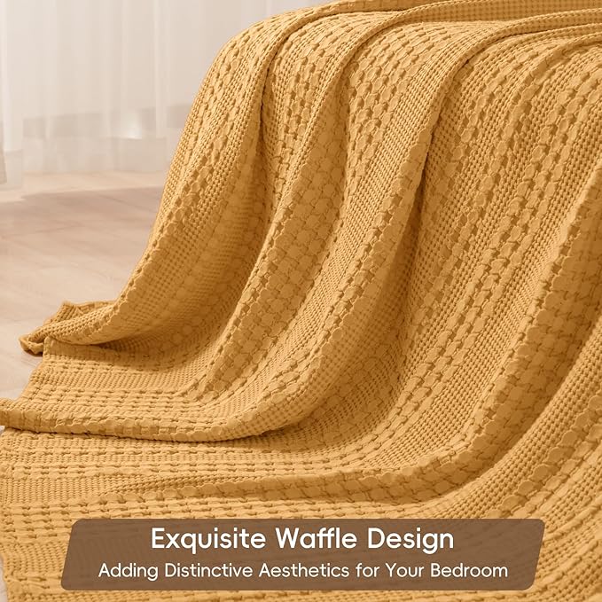 PHF 100% Cotton Waffle Weave Blanket Twin Size for Bed, Soft Lightweight & Breathable for Spring and Summer, All-Season Comfort, Luxury Aesthetic Blanket for Home Decor, 66"x90", Pumpkin Orange