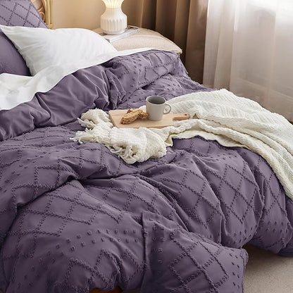 Bedsure Boho Duvet Cover King Size,Grayish Purple Breathable & Soft Boho Bedding,Machine Washable Comforter Cover for All Seasons, Includes 1 Duvet Cover 104"x90" with 2 Pillow Shams & Zipper Closure