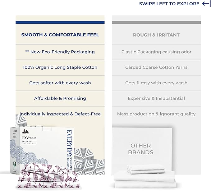 Mayfair Linen 100% Organic Cotton Printed Sheets Full Size - Percale Weave Cotton Full Size Sheet Set (4 PC, Paisley), Soft & Crisp, GOTS Certified, Cooling Sheets, 16" Deep Pocket