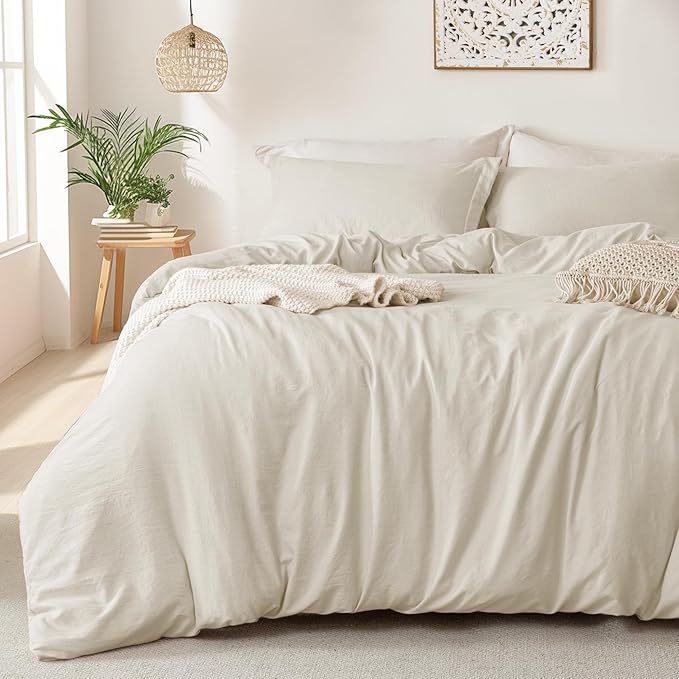 MILDLY Super Soft Duvet Cover 2pcs - 100% Washed Microfiber Beige Comforter Cover Set with Zipper Closure & Corner Ties (No Comforter)